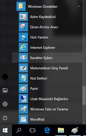 windows donaıları karakter eşlem